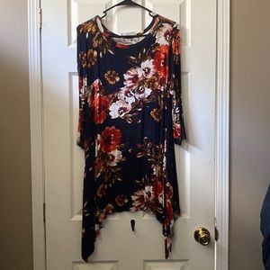Infinity Raine Navy and Floral Tunic Shirt